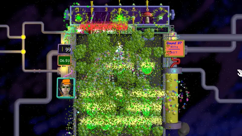Colorful gameplay scene from Nubby's Number Factory, featuring vibrant green elements, score indicators, and a character on the screen amidst an animated backdrop.