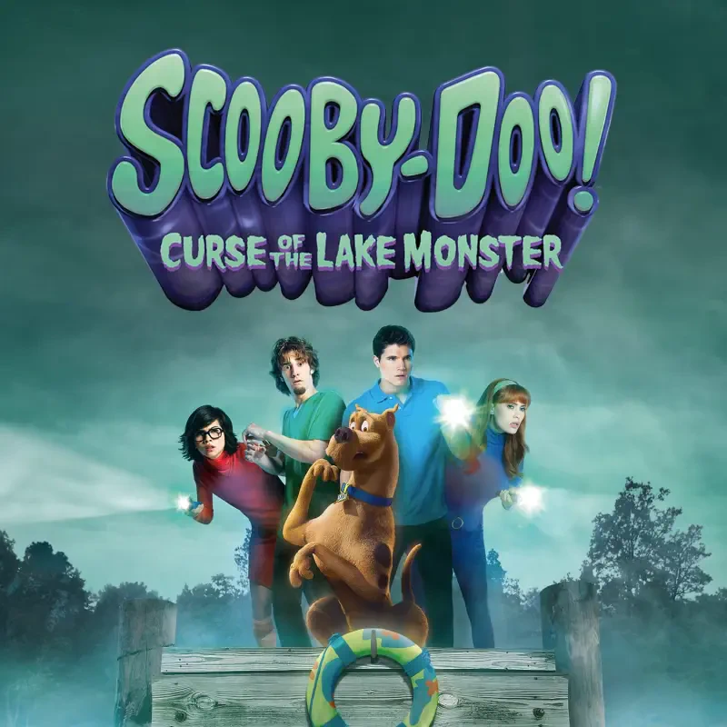 Poster for Scooby-Doo! Curse of the Lake Monster: Scooby and the gang with flashlights on a foggy dock, a coiling lake monster tail in the foreground.