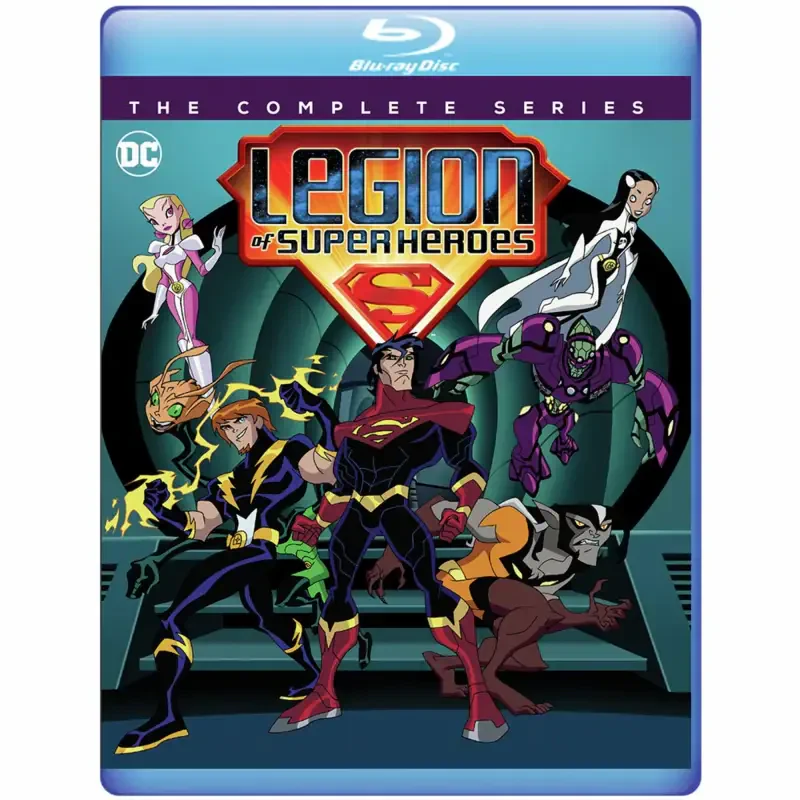 Blu-ray cover for the TV show Legion of Super-Heroes with the team posed dynamically beneath the series logo and DC branding.
