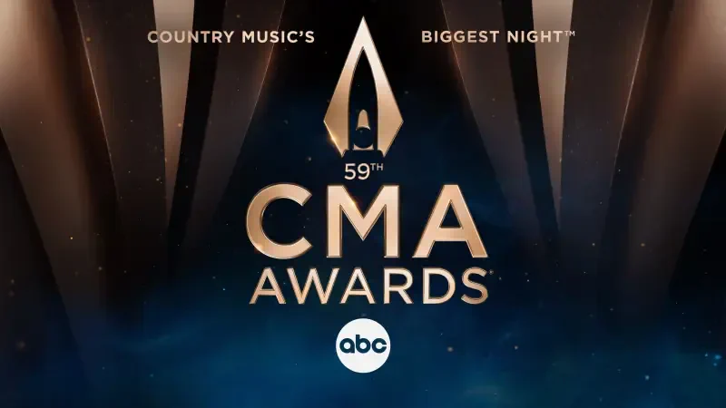 Event: CMA Awards — stylized 59th CMA Awards logo against a dark, spotlighted backdrop with the ABC network emblem.