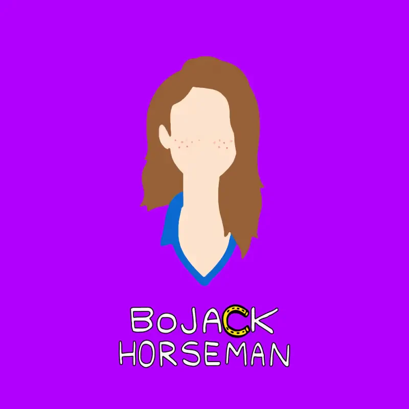 Stylized faceless character on a purple background with the BoJack Horseman logo — from the TV show BoJack Horseman.