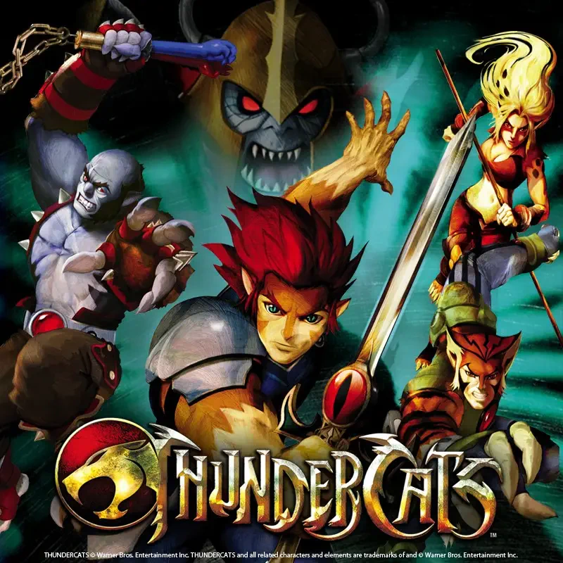 Thundercats (2011) TV Show poster: Lion-O center with Sword of Omens, Cheetara, Panthro and Tygra around him, Mumm‑Ra’s menacing face looms above and the series logo at the bottom.