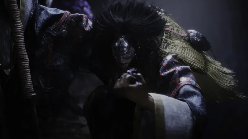 Dark cinematic scene from the video game Where Winds Meet: a cloaked figure leans forward, aiming a pistol toward the viewer as hair streams back.