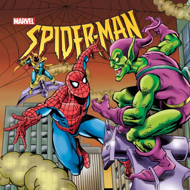 Spider-Man swings toward the Green Goblin and Hobgoblin over a city—artwork from Spider-Man: The Animated Series (TV show).