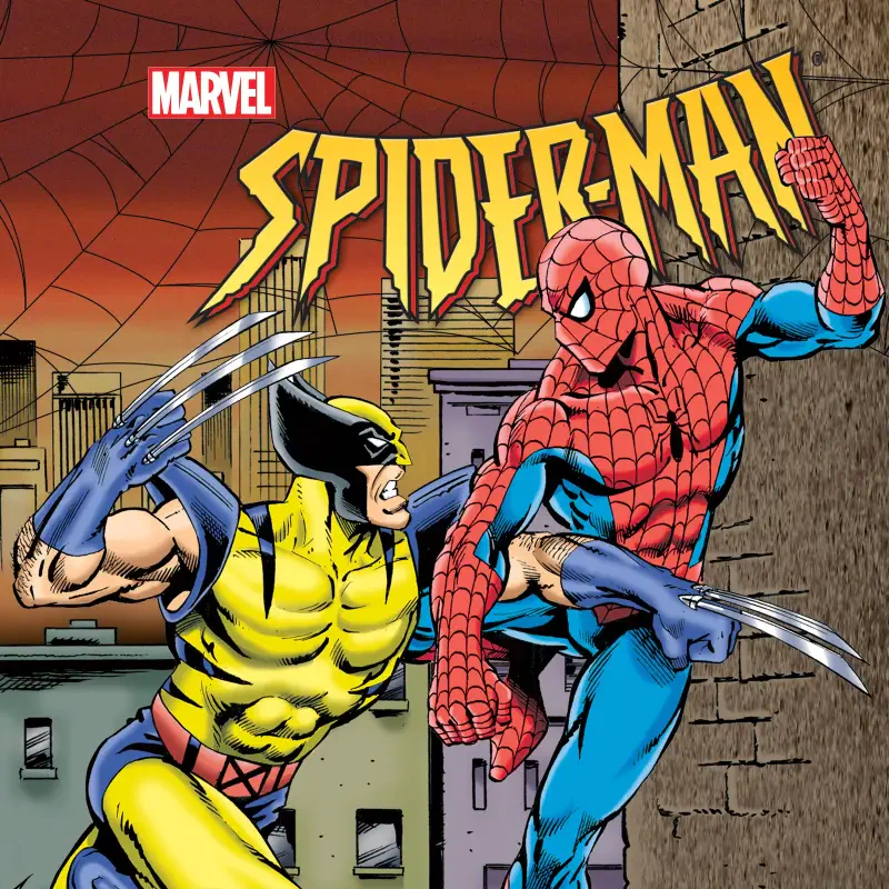 Spider-Man: The Animated Series TV show-style cover: Spider-Man grappling with Wolverine on a city rooftop beneath the Spider-Man logo.