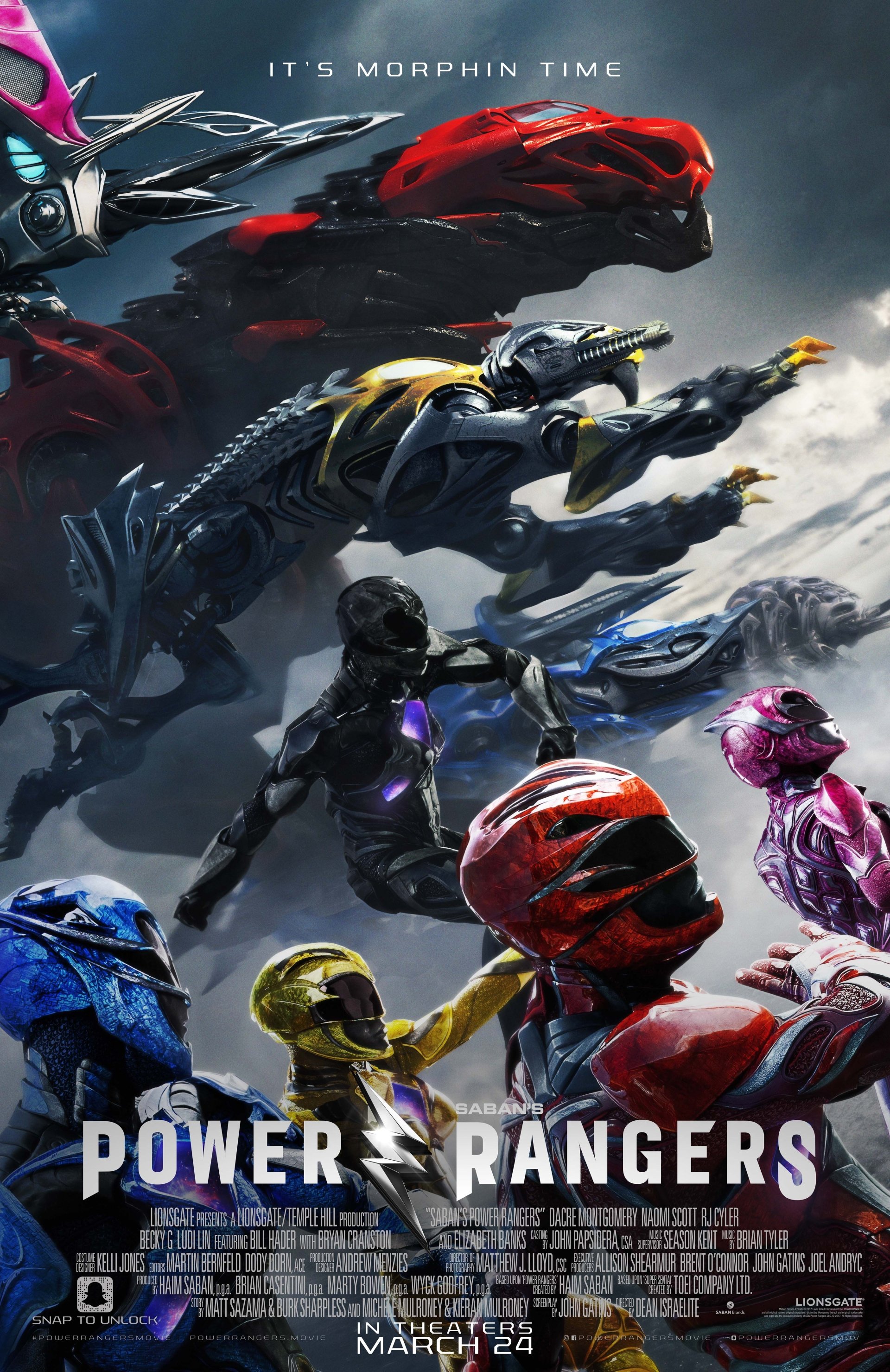 poster Power Rangers Zord (Power Rangers) Black Ranger Yellow Ranger Pink Ranger Blue Ranger Red Ranger movie Power Rangers (2017) Image