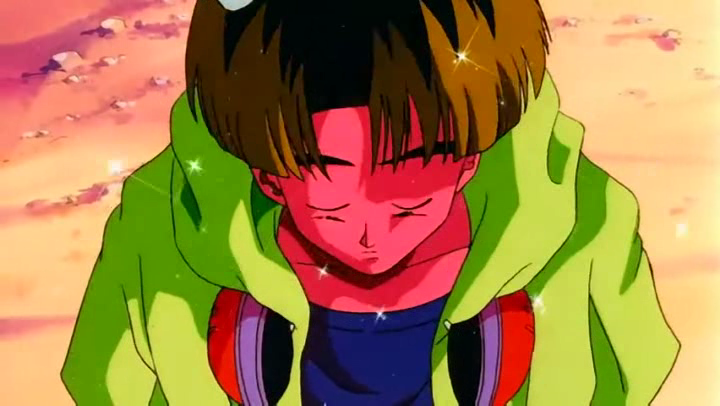 Saike Demon from Dragon Ball stands with his head bowed, wearing a green hoodie. The vibrant colors and anime style evoke the iconic look of Dragon Ball Z.