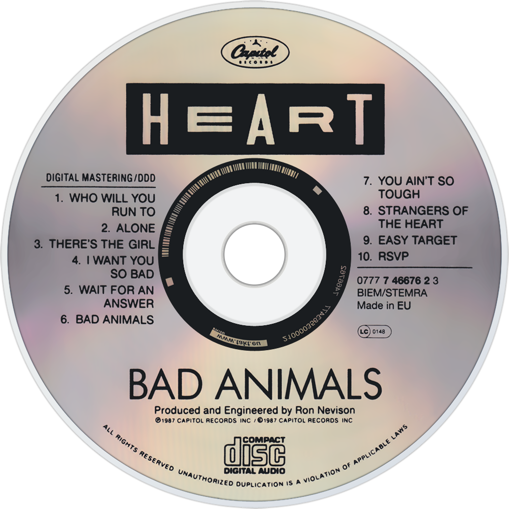 Bad heart перевод. Heart "Bad animals". 1987 - Bad animals. Компакт-диск Heart Bad animals. Heart - Bad animals (1987) фото.