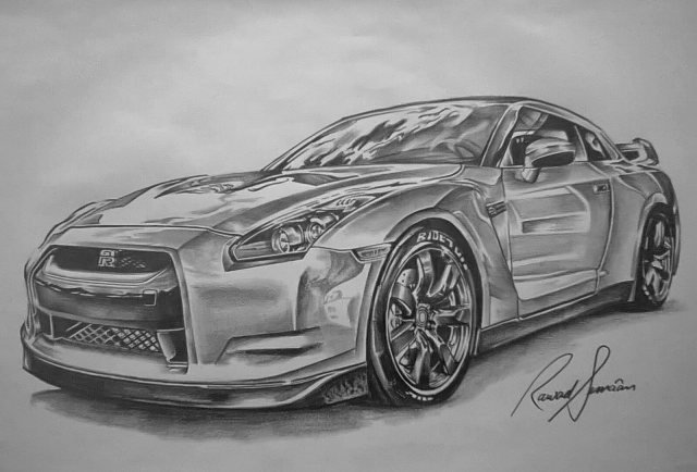 vehicle Nissan GT-R car drawing graphite Image